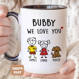 Bubby Gift For Bubby Mug, Personalized Bubby Birthday Gift Mothers Day Gift From Granddaughter Grandkids Grandma Coffee Mug Cup Stick M642
