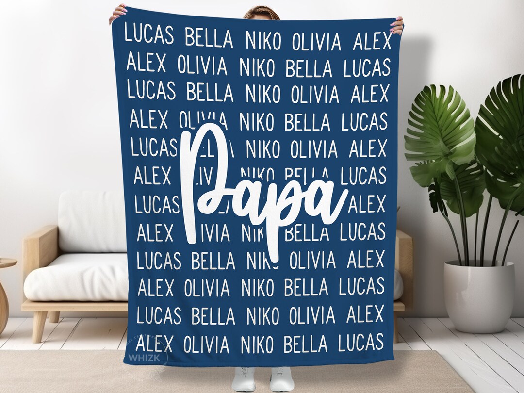 Papa Blanket With Grandkids Name, Papa Gift From Granddaughter, Grandpa