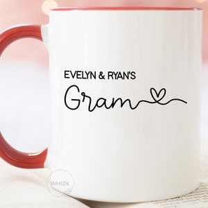 Gram Gift For Gram Mug, Personalized Grandma Birthday Gift, Mothers Day Gift From Granddaughter Grandson Grandkids Names Coffee Cup M708