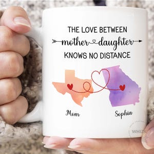 Mother Daughter Long Distance State To State Mug, Mother Daughter Gift Mothers Day Mug Gift From Mom And Daughter Map Cup Personalized P558 image 9
