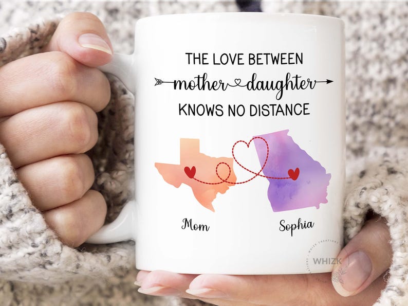 Mother Daughter Long Distance State To State Mug, Mother Daughter Gift Mothers Day Mug Gift From Mom And Daughter Map Cup Personalized P558 image 9