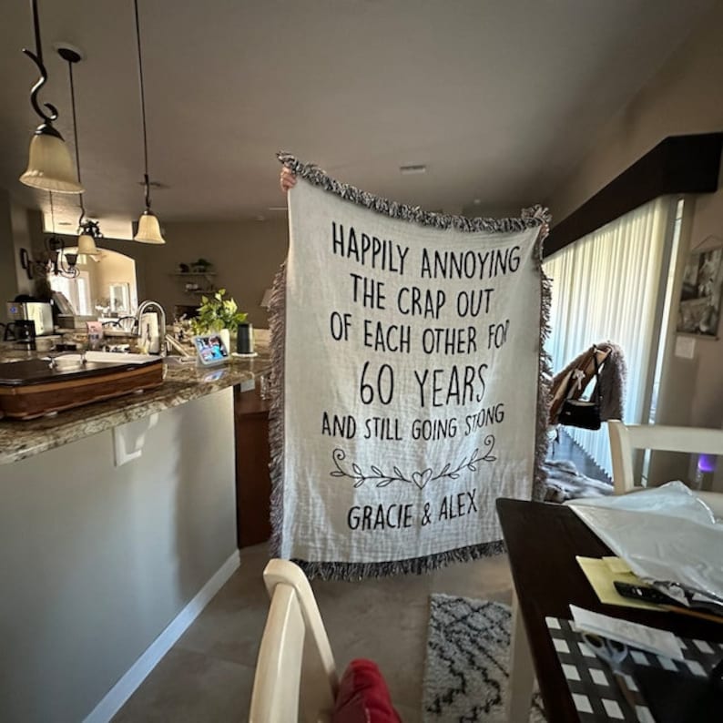 50th Wedding Anniversary Gift For Parents Couples, 50th Anniversary Blanket, Personalized Funny 50 year Golden Wedding Gift Woven Throw B213 image 7