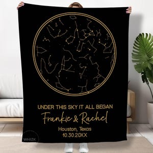 Star Map Couple Blanket By Date, Custom Constellation Chart Night Sky, Wedding Anniversary Gift For Him Her, Personalized Night We Met B181