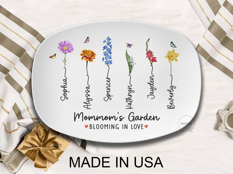 Mommom Plate, Grandmas Garden Platter With Grandkids Names