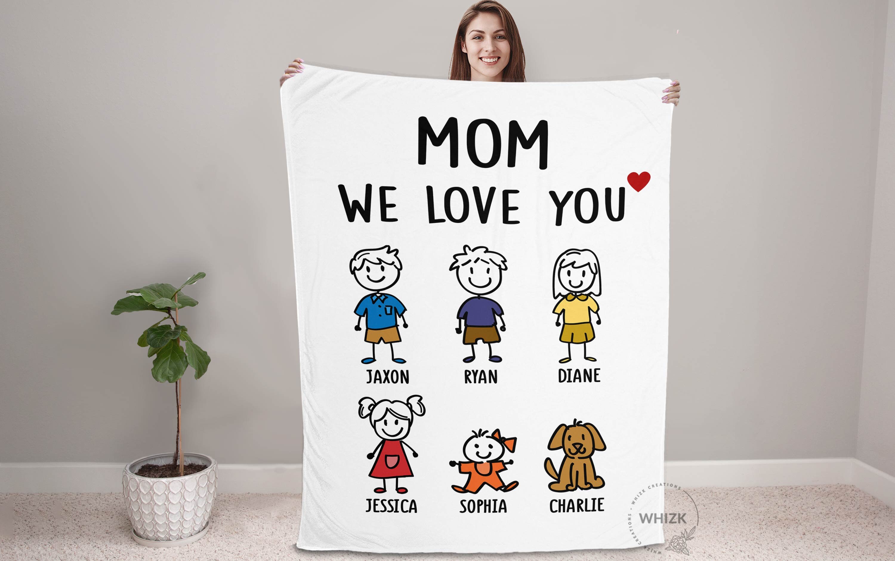 Mom Blanket, Mom Birthday Gifts For Mama Mothers Day Gift From Daughter Son Kids Names, Personalized Mom Gift, Funny Mommy Christmas Stick