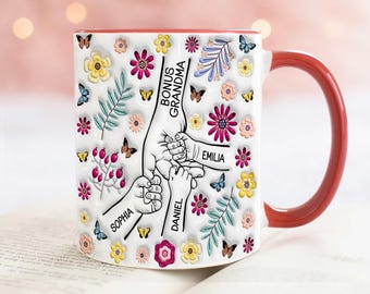 Bonus Grandma Mug Cup, Bonus Grandma Gift Personalized Step Grandma Gift Mothers Day Gift Step Grandmother Hold Hand 3D Inflated Effect P572