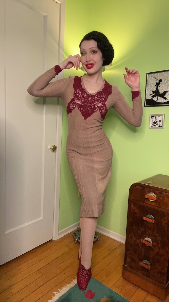1930s Contrast Knit Dress - Etsy