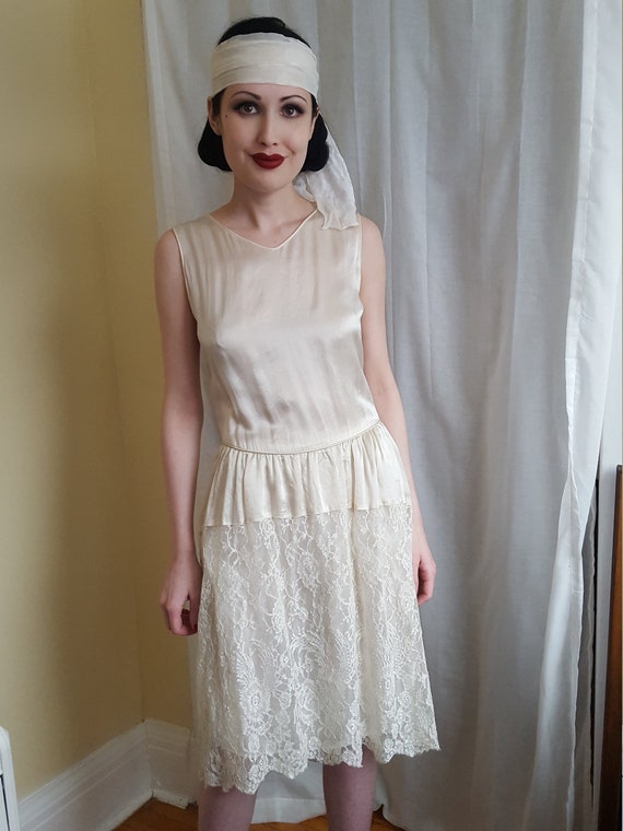 1910s 1920s satin and lace dress