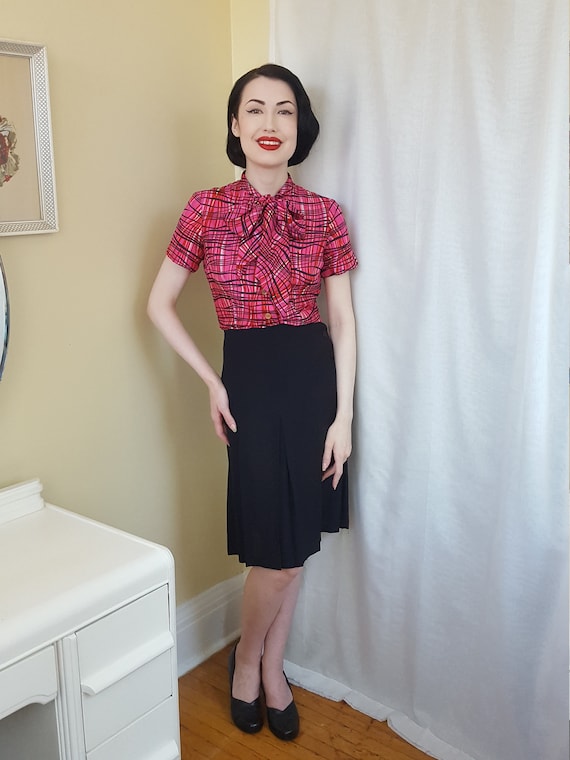 1950s silk novelty print squiggle blouse Alvin Lus