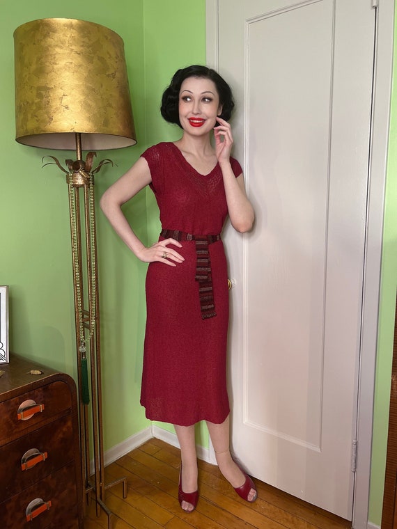 rayon knit dress 1930s Raspberry stylecode:D1033