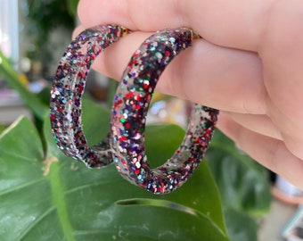 Handmade Resin Glitter Hoop Earrings