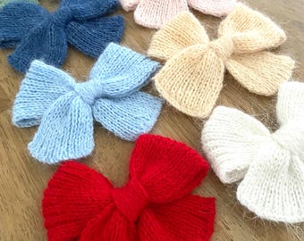 Handmade knit angora alpaca baby/children hair bows.