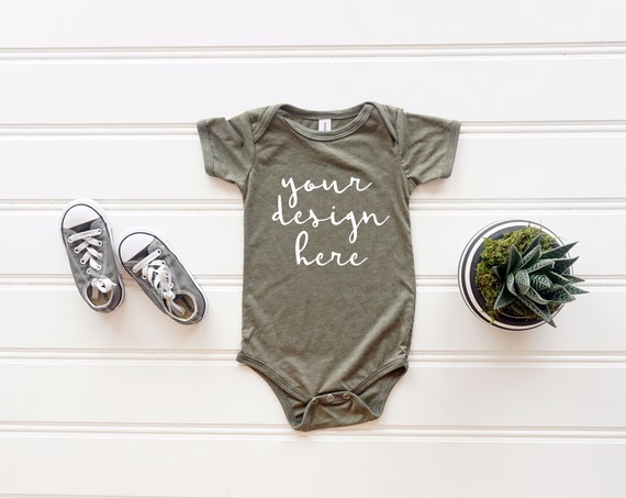 Bodysuit Mockupbella  Canvas 134bmilitary Green Triblend