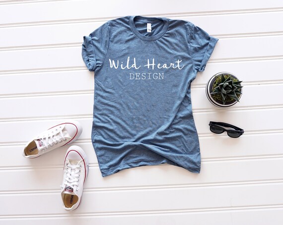 Shirt Mockupbella  Canvas 3413cdenim Triblend Unisex