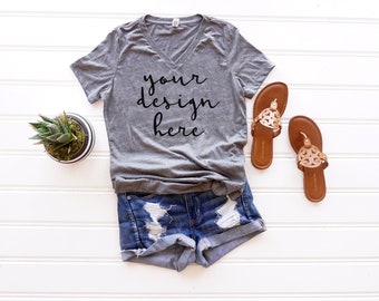 Download Free Shirt Mockup| Bella + Canvas 6405| Gray Triblend Unisex Tee Mockup| T-shirt Flat Lay| Unisex Tshirt Mockup| Bella Mockup| Styled Photo PSD Template