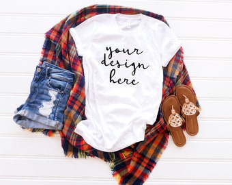 Download Free Fall Shirt Mockup| Bella + Canvas 3413C| Solid White Unisex Tee Mockup| T-shirt Flat Lay| Unisex Tshirt Mockup| Bella Mockup| Styled Photo PSD Template