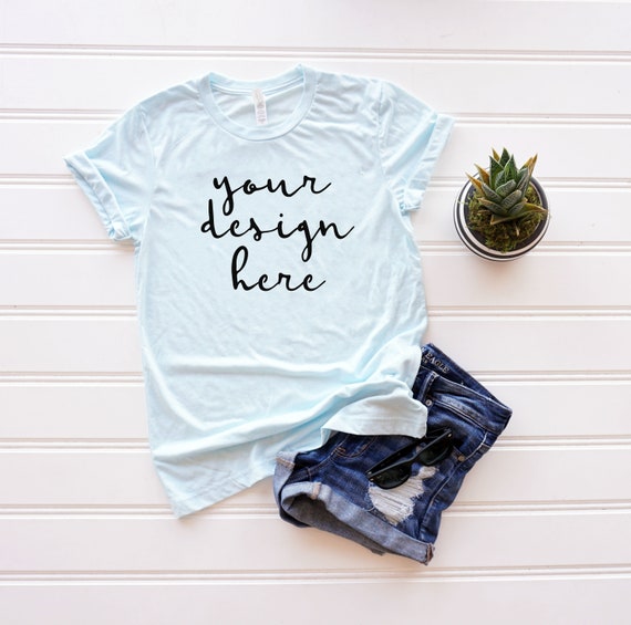 Shirt Mockupbella Canvas 3413c Ice Blue Shirt Mockupbella Canvas 3413c Ice Blue