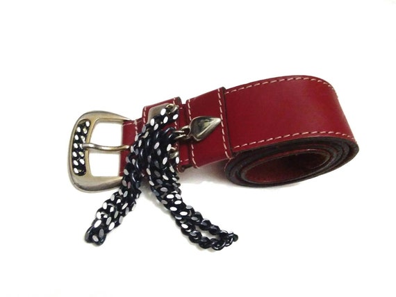 Vintage Bally Women Red Leather Belt Buckle Waist