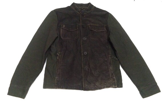 Armani Jeans Half Leather Green Army Color Button