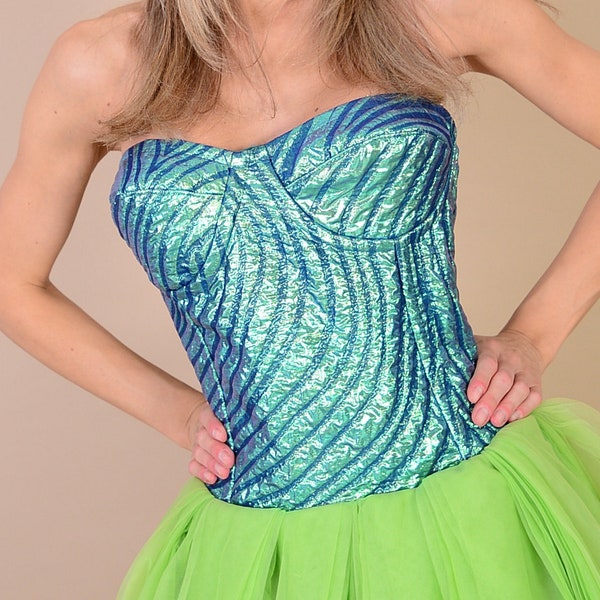 Krope Turquoise Satin/Taffeta Embroidered Overbust Corset main image 1
