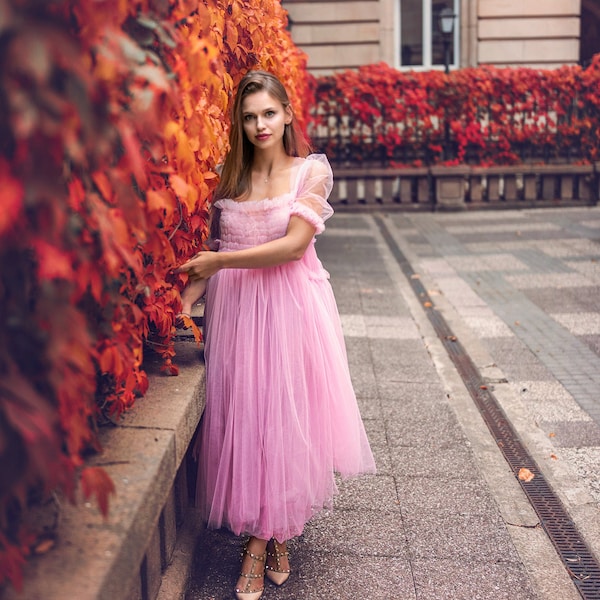 Sur mesure/Robe en tulle rose/Robe bouffante/Robe d'Halloween/Robe de film/Robe tendance/Robe de soirée rose/Robe Villanelle