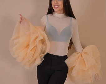 Tulle Bodysuit/ Big Sleeves Top/ Pregnancy Photosession Top/ Transparent Bodysuit/ Big Tulle Top/ Ruffles Top/ Ruffles Tulle