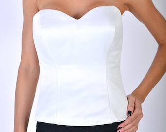 Luxury Pure White Satin Corset/ Inserted Pads Corset/ Classical Wedding Corset/ White Wedding Corset/ Tie Back Corset/ Cupped Corset