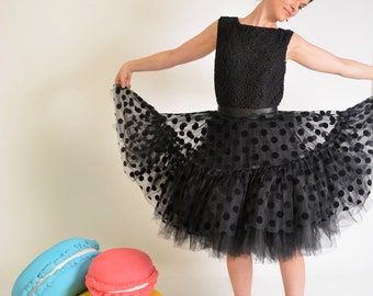 Barbara- Ten Layers Tulle Skirt/ Dots Skirt/ Dotted Tulle Skirt/ Tulle Dots/ Black Dots Skirt/ Amazing Tulle Skirt/ Short Tulle Skirt/ Dots