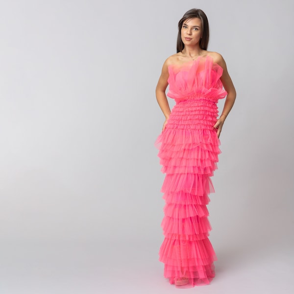 Omaia- Ruffles Dress/ Pink Ruffles Dress/ All Colours Dress/ Perfect Tulle Dress/ Bubblegum Dress/ Gathered Tulle Dress/ Amazing Tulle Dress