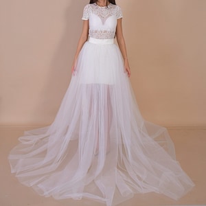 Ohana- Ivory Italian Tulle Overlay Skirt/ Bridal Top Skirt Gown/ Bridal Overlay Skirt with Satin Waistline/ No Lining Tulle Skirt