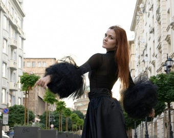 Tulle Bodysuit/ Puffy Sleeves Bodysuit/ Black Bodysuit Tulle Bodysuit/ Puffy Sleeves Bodysuit/ Black Bodysuit