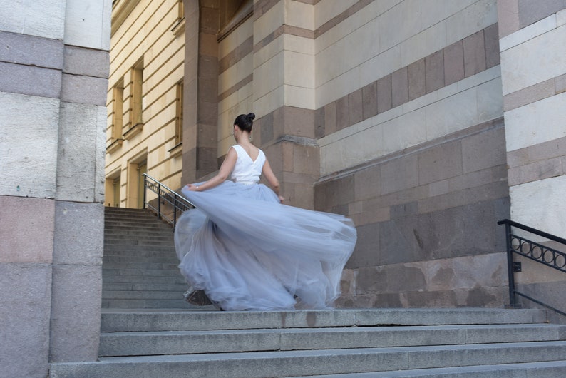 Gray Italian Tulle Skirt Gown/ Gray Tulle Skirt/ Prom Skirt Gown/ Wedding Skirt / Wedding Separates/ Bridal Separates/ Alternative Wedding image 2