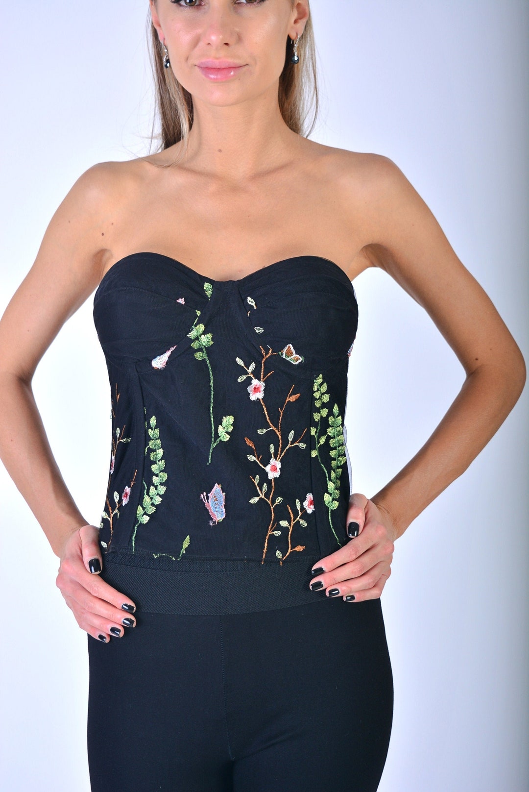 Embroidered Lace Corset/ Luxury Satin Corset/ Black Etsy