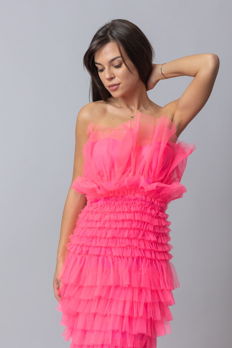 Omaia Ruffles Dress/ Pink Ruffles Dress/ All Colours Dress/ Perfect Tulle Dress/ Bubblegum Dress/ Gathered Tulle Dress/ Amazing Tulle Dress image 9