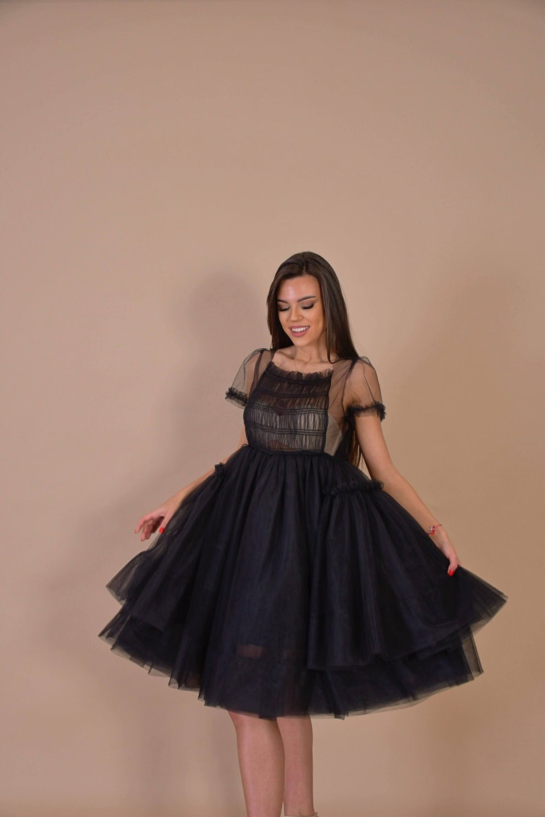 Vestido de cisne negro / vestido de tul negro / vestido negro hecho a medida / vestido villanelle negro / vestido de tutú negro / vestido de novia gótico / novia negra imagen 2