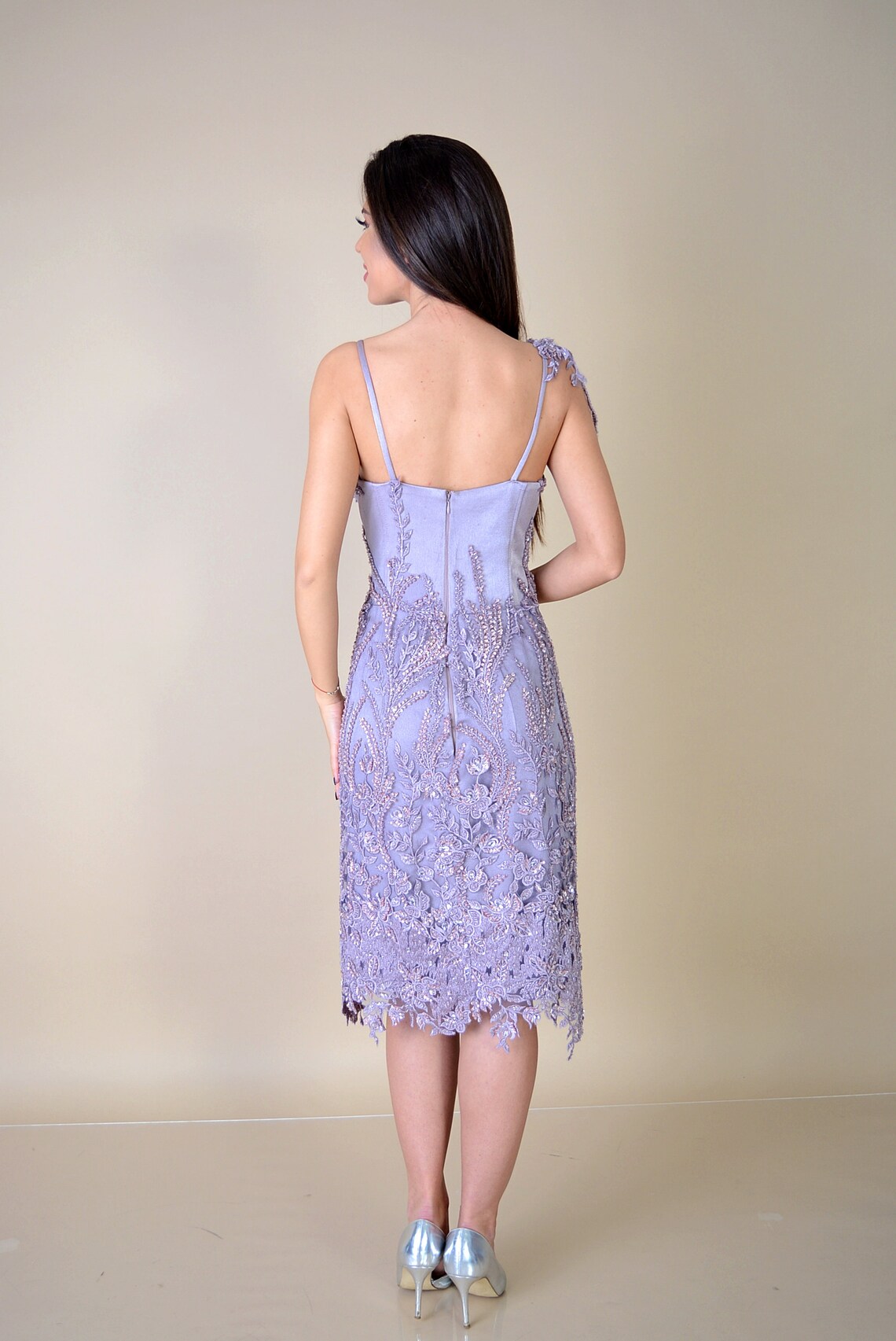 Purple Satin Dress/ Handsewn Lace With Crystals/ Dubai Satin | Etsy