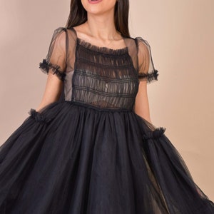 Vestido de cisne negro / vestido de tul negro / vestido negro hecho a medida / vestido villanelle negro / vestido de tutú negro / vestido de novia gótico / novia negra imagen 3