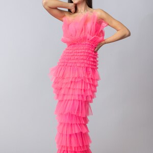 Omaia Ruffles Dress/ Pink Ruffles Dress/ All Colours Dress/ Perfect Tulle Dress/ Bubblegum Dress/ Gathered Tulle Dress/ Amazing Tulle Dress image 3