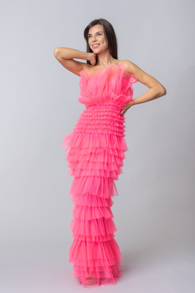 Omaia Ruffles Dress/ Pink Ruffles Dress/ All Colours Dress/ Perfect Tulle Dress/ Bubblegum Dress/ Gathered Tulle Dress/ Amazing Tulle Dress image 3