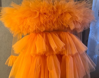 Rena - Orange Tulle Dress | Puffy Short Dress | Birthday Dress | Sunset Party Dress | Editorial Dress | Whimsical Dress
