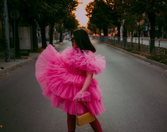 Rena - Pinkes Tüllkleid/ Geburtstagskleid/ Puffy Kleid/ Kurzes Tüllkleid/ Erstaunliches Tüllkleid/ Foto-Session Kleid/ Think Pink/ Hot Pink