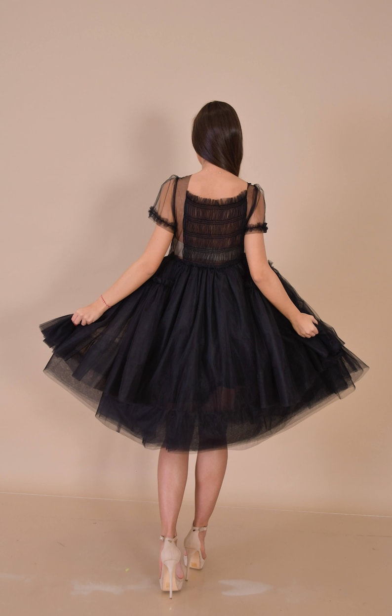Vestido de cisne negro / vestido de tul negro / vestido negro hecho a medida / vestido villanelle negro / vestido de tutú negro / vestido de novia gótico / novia negra imagen 9