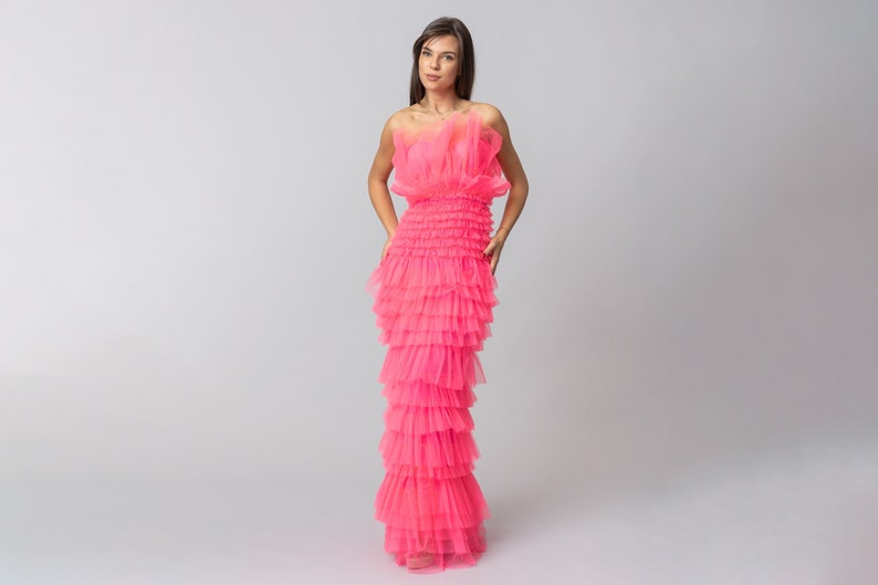 Omaia Ruffles Dress/ Pink Ruffles Dress/ All Colours Dress/ Perfect Tulle Dress/ Bubblegum Dress/ Gathered Tulle Dress/ Amazing Tulle Dress image 1
