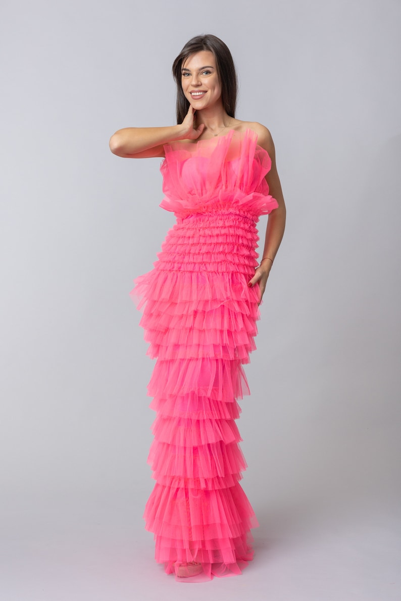 Omaia Ruffles Dress/ Pink Ruffles Dress/ All Colours Dress/ Perfect Tulle Dress/ Bubblegum Dress/ Gathered Tulle Dress/ Amazing Tulle Dress image 5