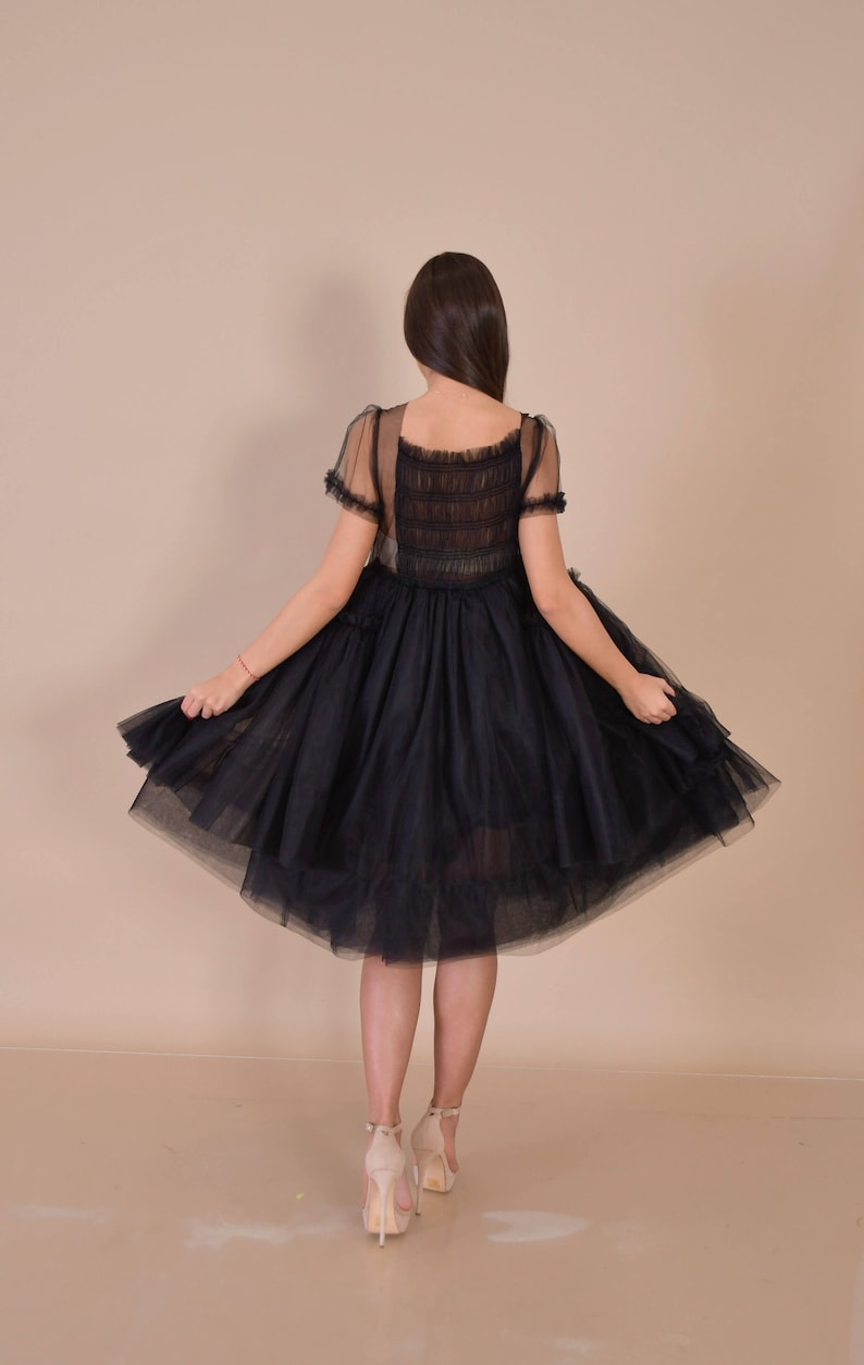 Vestido de cisne negro / vestido de tul negro / vestido negro hecho a medida / vestido villanelle negro / vestido de tutú negro / vestido de novia gótico / novia negra imagen 10