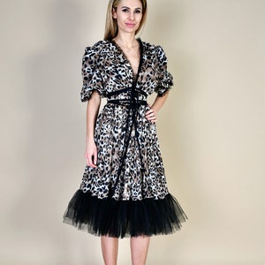 Leopard Print Dress/ Animal Print Dress/ Chiffon Dress/ Short Prom Dress/ Short Occasion Dress/ Matching Mask Dress/ Luxury Dress image 2