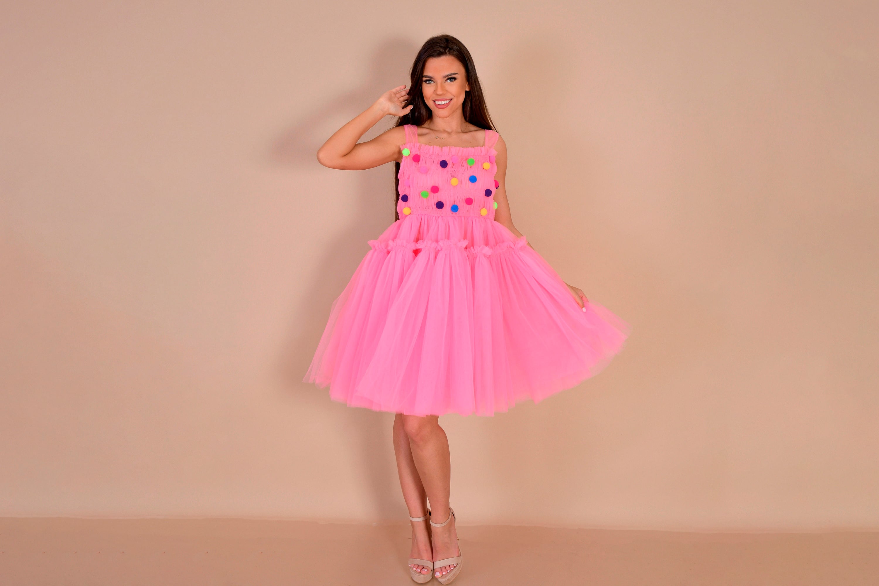 Pom Pom Dress/ Pink Tulle Dress/ Fancy Tulle Dress/ Rainbow Dress/ Hot Pink Dress/ Fancy Dress/ Ball Dress/ Funny Dress/ Birthday Dress Pom Pom Dress/ Pink Tulle Dress/ Fancy Tulle Dress/ Rainbow Dress/ Hot Pink Dress/ Fancy Dress/ Ball Dress/ Funny Dress/ Birthday Dress