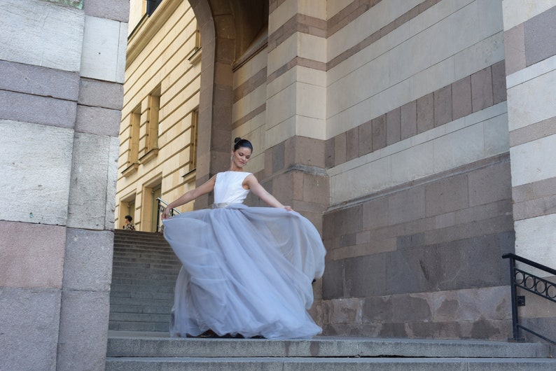 Gray Italian Tulle Skirt Gown/ Gray Tulle Skirt/ Prom Skirt Gown/ Wedding Skirt / Wedding Separates/ Bridal Separates/ Alternative Wedding image 4