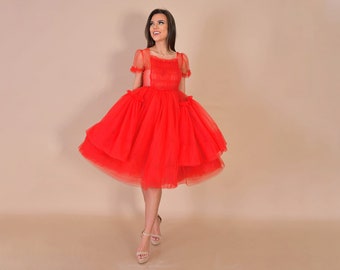 Red Tulle Dress/ Red Dress/ Rotes Tüllkleid/ Red Photo Session