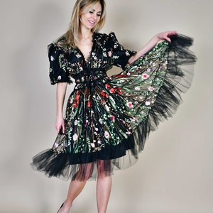 Embroidered Tulle Dress/ Flowers Tulle Dress/ Midi Tulle Dress/ Fahion Lcae Dress/ Amazing Lace Dress/ Gothic Bridal Dress/ Mother of Bride
